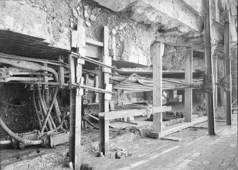 Works photographic negative of suspended cables, Oldham