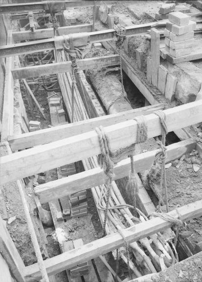 Works photographic negative of suspended cables, Oldham