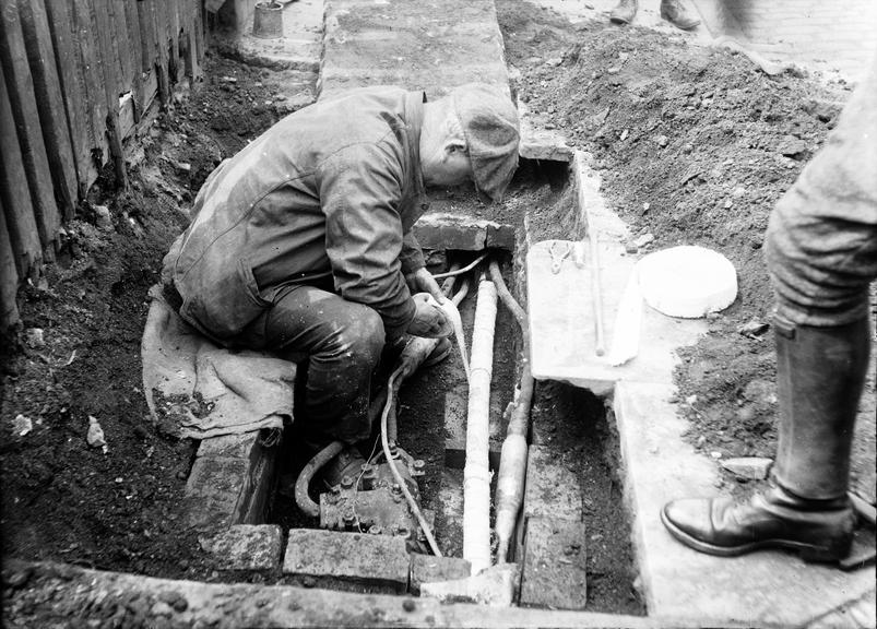 Works photographic negative of Lapping EHT cable with asbestos