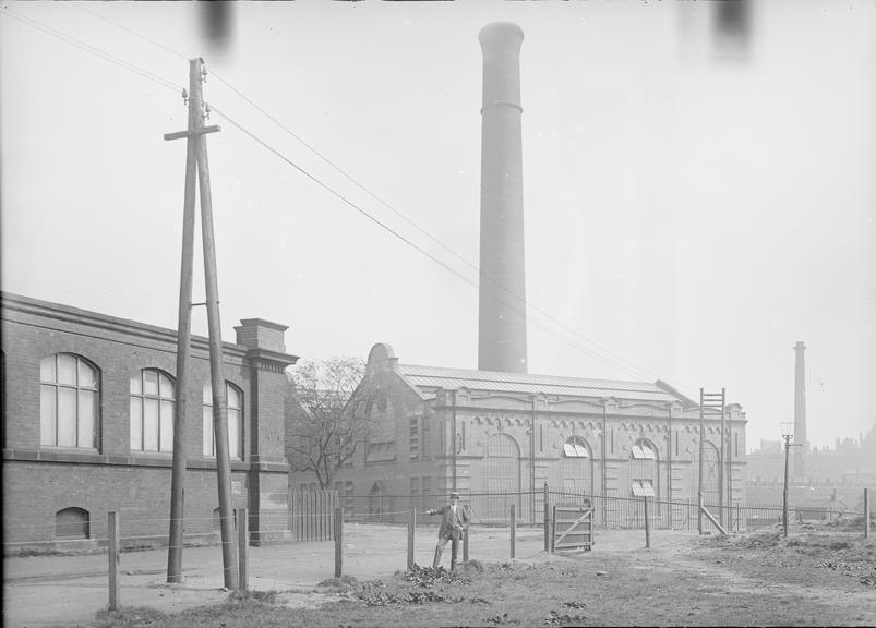 Works photographic negative of men raising column, Bury