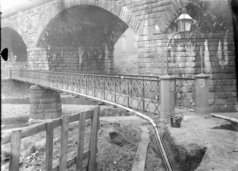 Works photographic negative of cables crossing girder