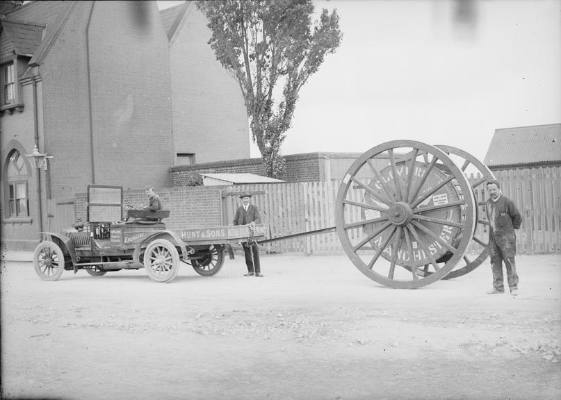 Works photographic negative of cable drum on wheels, Herne Bay