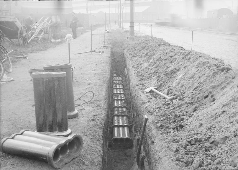 Works photographic negative of three-way conduit, Trafford Park