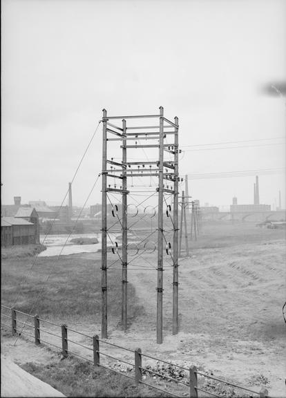 Works photographic negative of cable tower