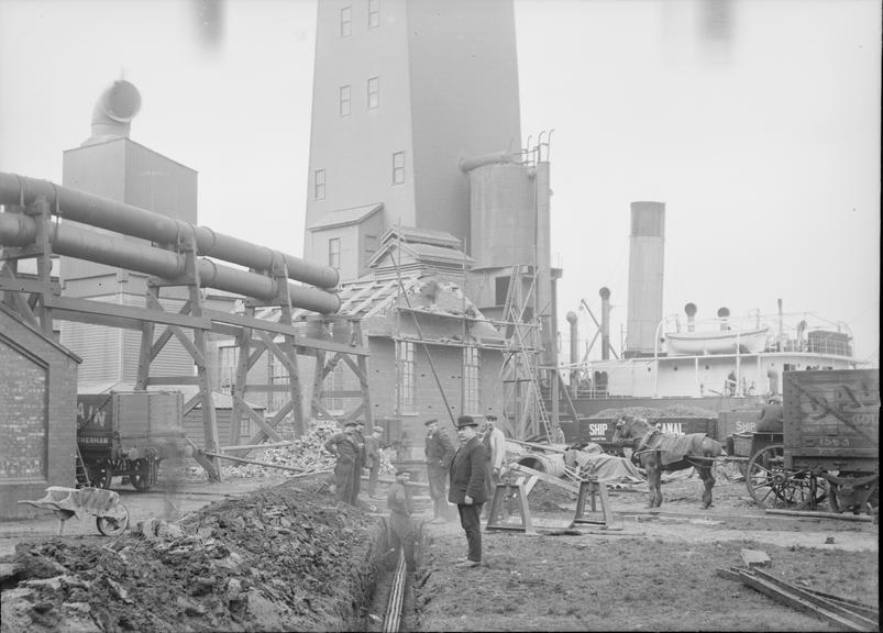 Works photographic negative of trench with cables, Trafford Park
