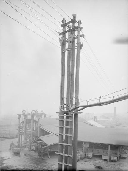 Works photographic negative of overhead wires