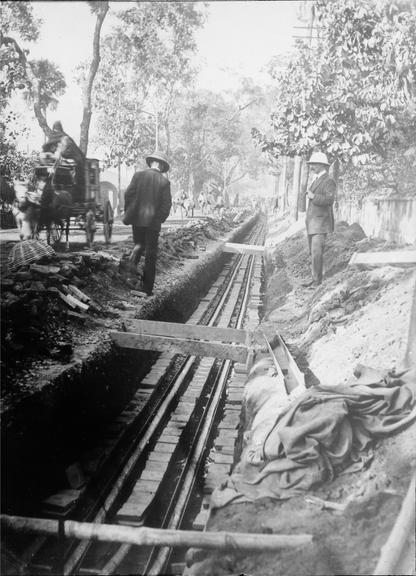 Works photographic negative of cables laid in troughing