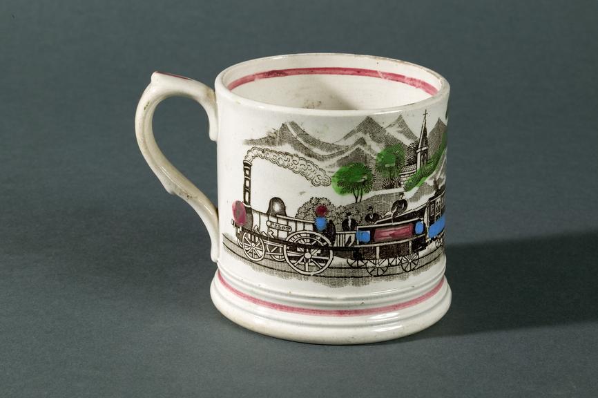 Railway-inspired decorative mug, c. 1830