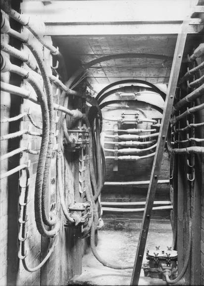 Works photographic negative of cables in tunnel, Oldham