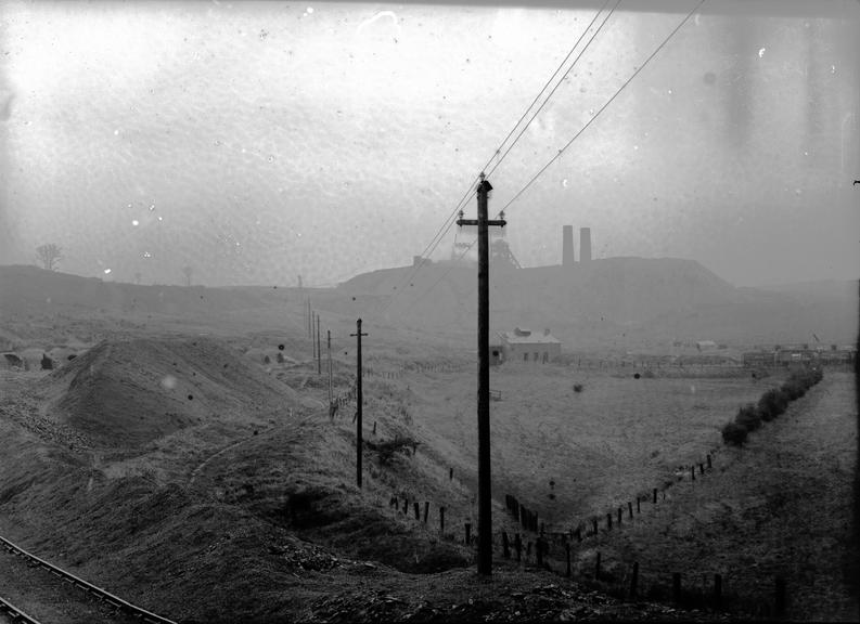 Works photographic negative of overhead cables