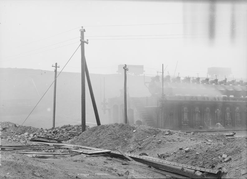 Works photographic negative of overhead cables