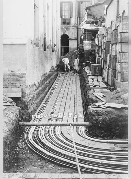 Works photographic negative of labelled cable troughs