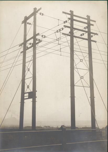 Works photographic negative of overhead connections