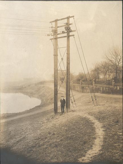 Works photographic negative of feed to overhead cables