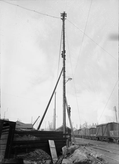 Works photographic negative of overhead lines, Salford Docks