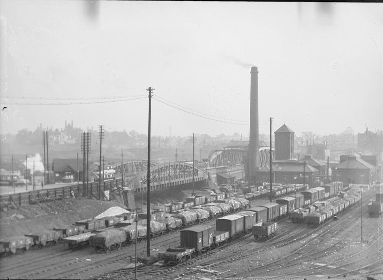 Works photographic negative of overhead lines, Salford Docks