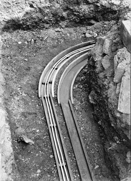 Works photographic negative of cables in troughing