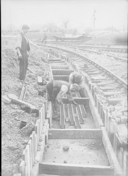 Works photographic negative of cable troughs