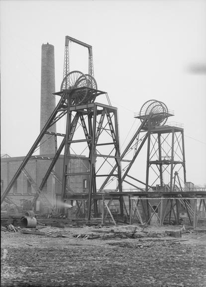 Works photographic negative of pit head, Hulton Colliery