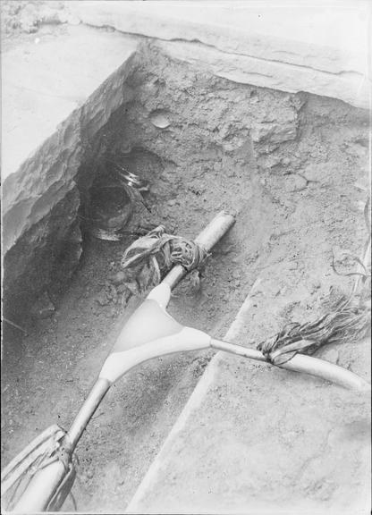 Works photographic negative of lead sleeve junction in pit