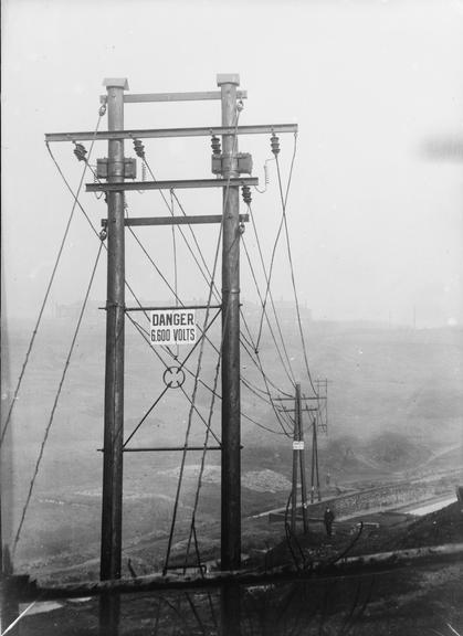 Works photographic negative of overhead transmission line, Bury