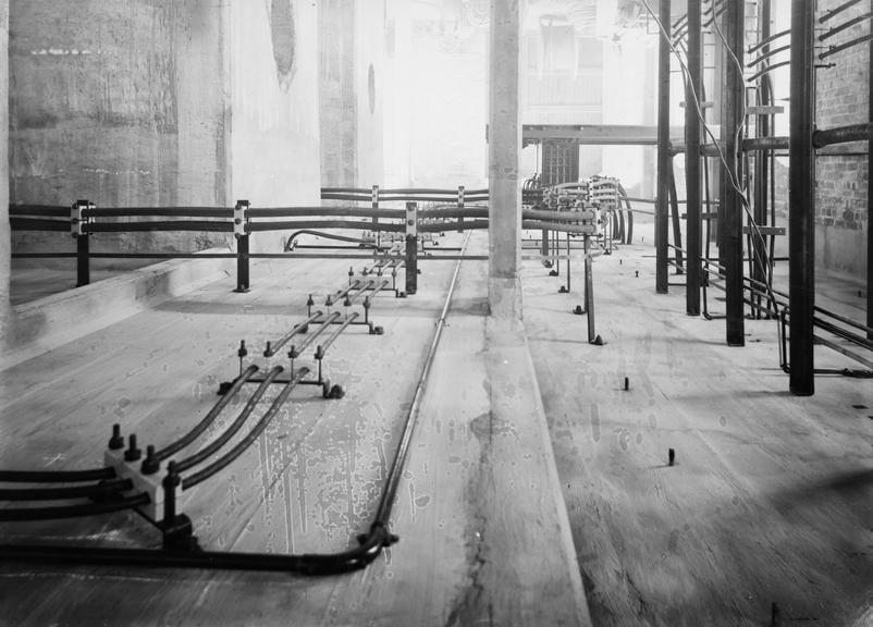 Works photographic negative of suspended cables, Hulton Colliery