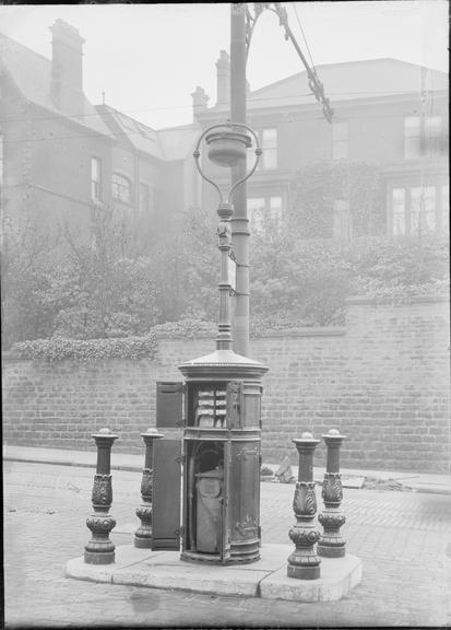 Works photographic negative of kiosk cabinet, Sheffield