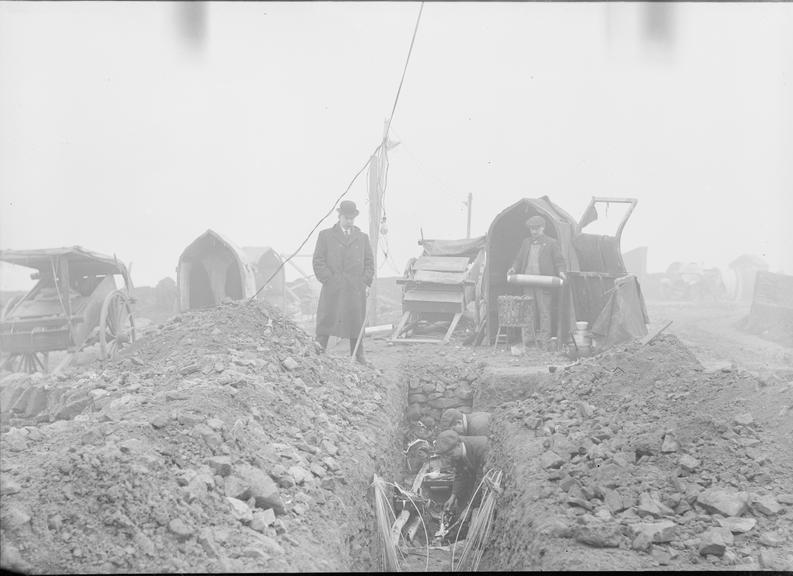 Works photographic negative of jointer in trench, Sheffield