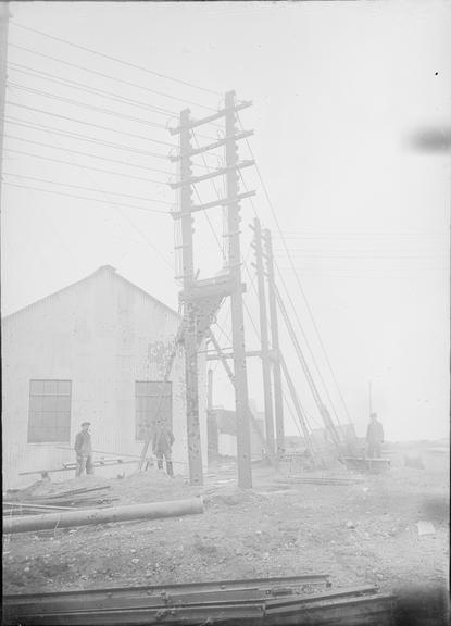 Works photographic negative of overhead transmission line