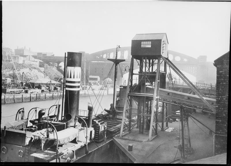 Works photographic negative of steamship at dockside