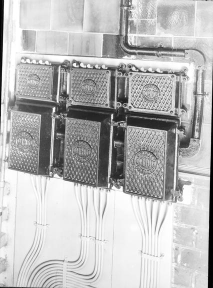 Works photographic negative of fuse boxes