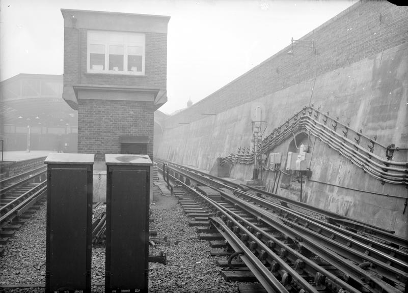 Works photographic negative of trackside cables, Morden Cabin