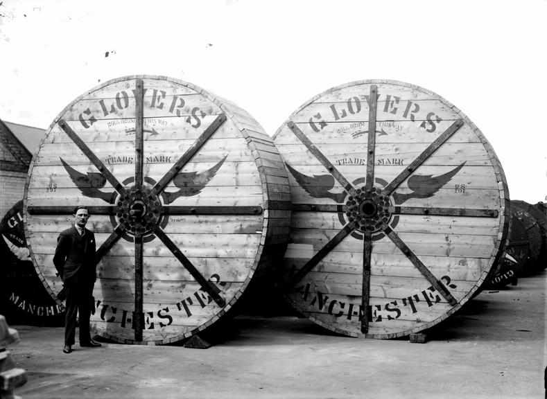 Works photographic negative of two cable drums