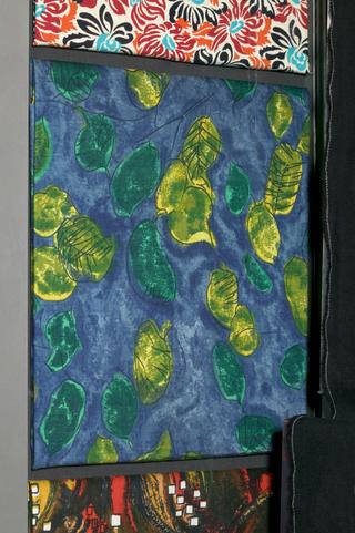 Sample of rectangular fabric with design in blue