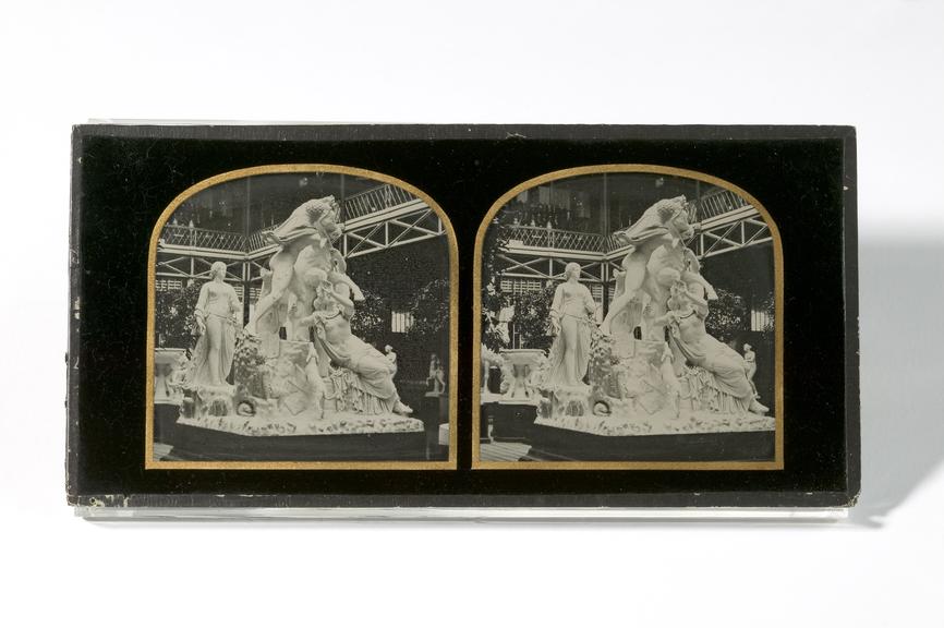 Collodion positive stereoscopic photograph of group of statues