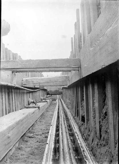 Works photographic negative of cable in trench, Trafford Park