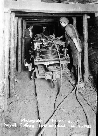 Works photographic negative of coal cutting machine