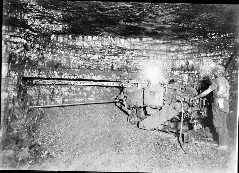 Works photographic negative of coal cutting machine