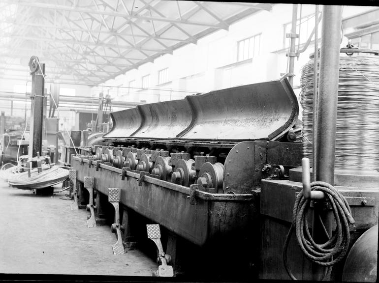 Works photographic negative of wire drawer, WT Glover & Co