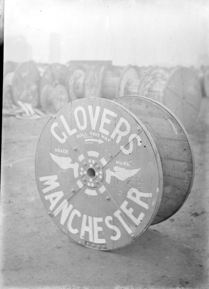 Works photographic negative of empty cable drum