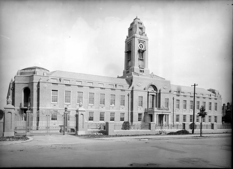 Works photographic negative of Stretford Town Hall, Talbot Road, Stretford