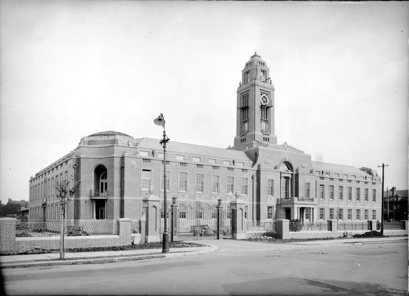 Works photographic negative of Stretford Town Hall, Talbot Road, Stretford