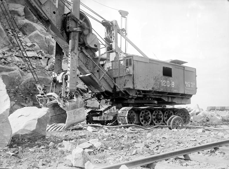 Works photographic negative of Bucyrus Erie shovel