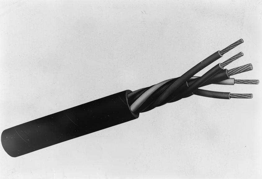 Works photographic negative of drawing of drill cable