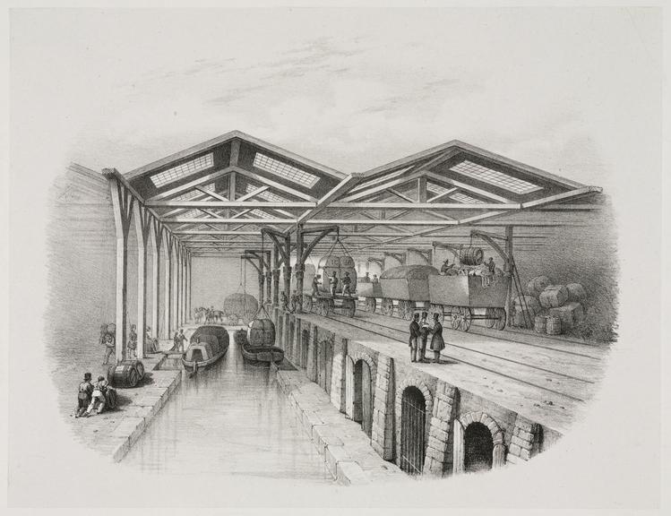 Lithograph: View of freight transfer depot