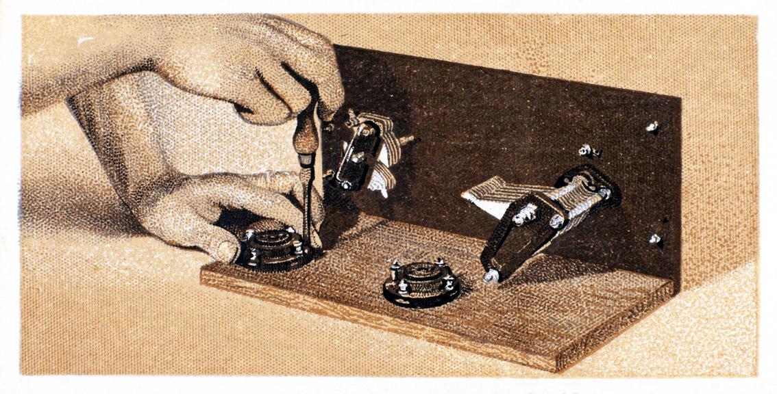 ‘Fixing Valve Holder’, Cigarette card from ‘How to build a two valve set’, card no.8