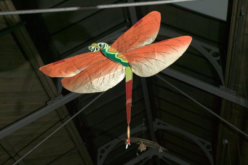 Small hand held kite in shape of dragonfly