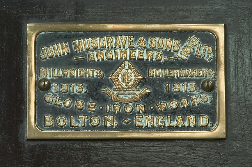 Maker's plate of John Musgrave & Sons