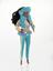 Black Barbie in blue suit edged with silver and blue collar