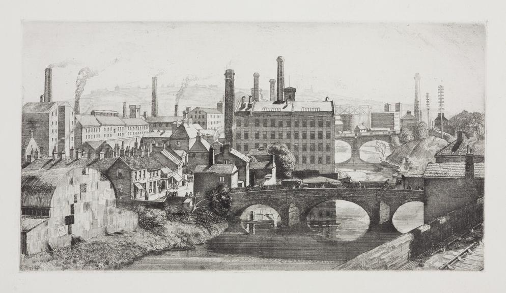 Etching, industrial townscape